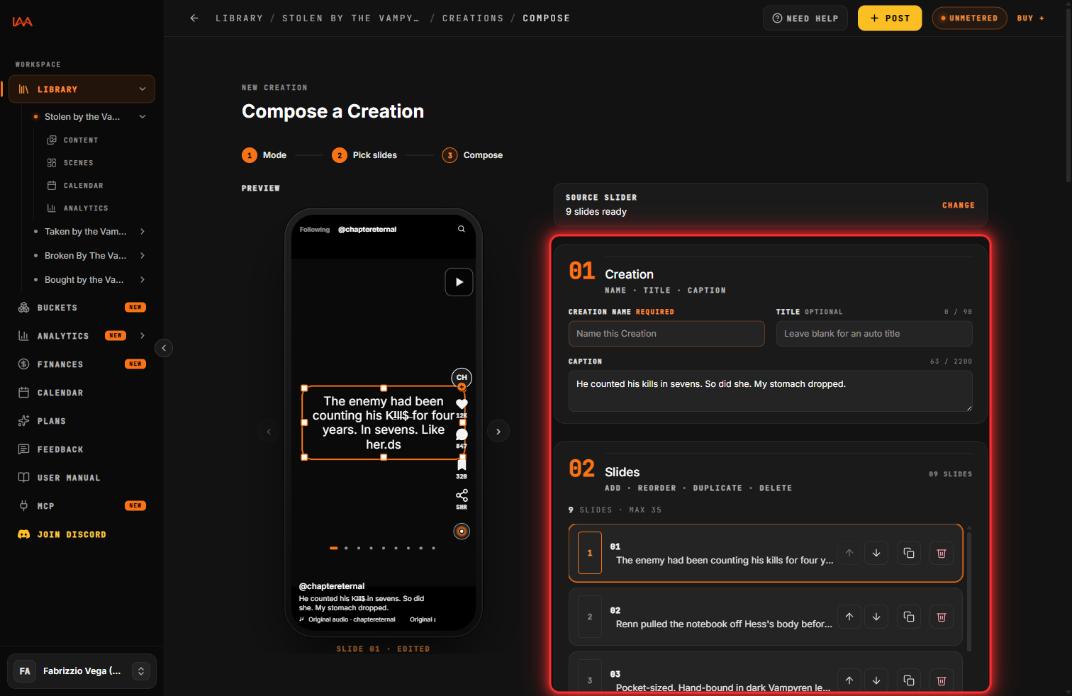 The post form with the live phone preview on the left.